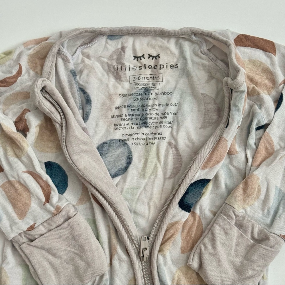 Little Sleepies Bamboo Zippy Pajamas 3–6 Months Moon Phase Print Baby Sleeper - Picture 2 of 3